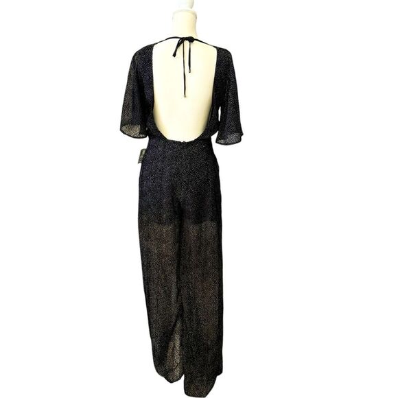 NWT Line & Dot Black & White Polka Dot Backless Wide Leg Jumpsuit  Sz Medium - Picture 1 of 13